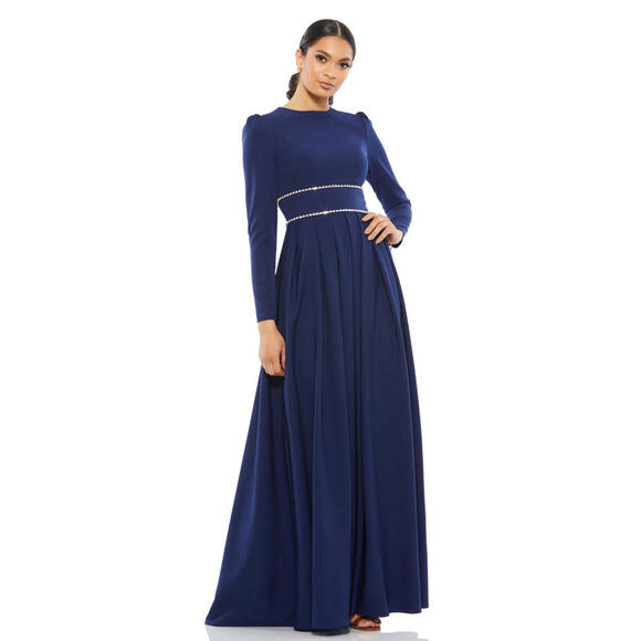 NWT Mac Duggal A-LINE RHINESTONE WAIST EVENING GOWN In Midnight Size 10 $398 - Picture 1 of 9